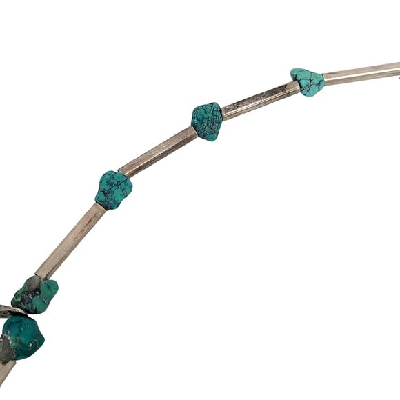 Sterling Silver Turquoise Bead Hammered Dangle Necklace #11698 - Picture 3 of 7